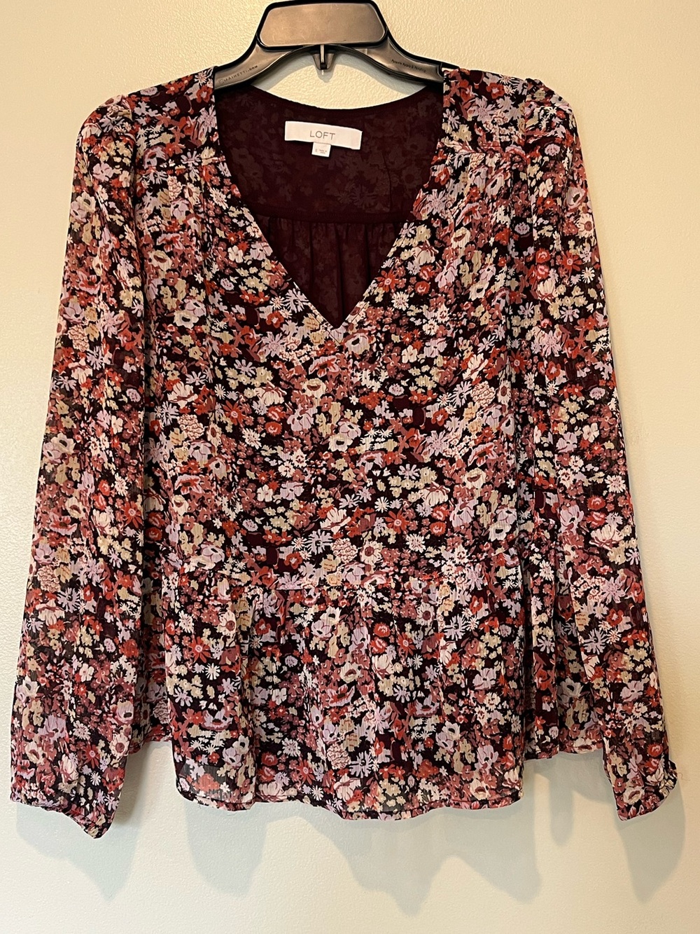 LOFT Floral V-Neck Long Sleeve Blouse